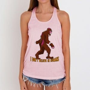 I Dont Believe In Humans Bigfoot Halloween Costume Gift Funny Women's Knotted Racerback Tank