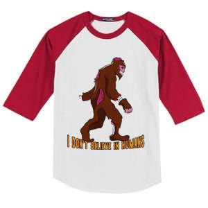 I Dont Believe In Humans Bigfoot Halloween Costume Gift Funny Kids Colorblock Raglan Jersey