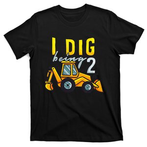 I Dig Being 2 Excavator Construction 2nd Birthday Party T-Shirt