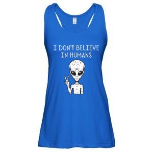 I Dont Believe In Humans Funny Alien UFO Lover Weird Ladies Essential Flowy Tank