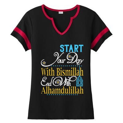 Islamic Dawah Bismillah Alhamdulillah Arabic Teacher Muslim Funny Gift Ladies Halftime Notch Neck Tee