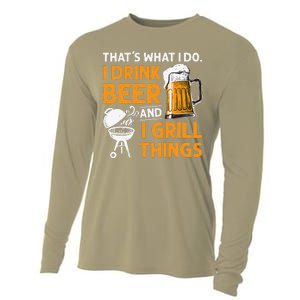 I Drink Beer And Grill Things Funny BBQ Pitmaster Father Day Cooling Performance Long Sleeve Crew