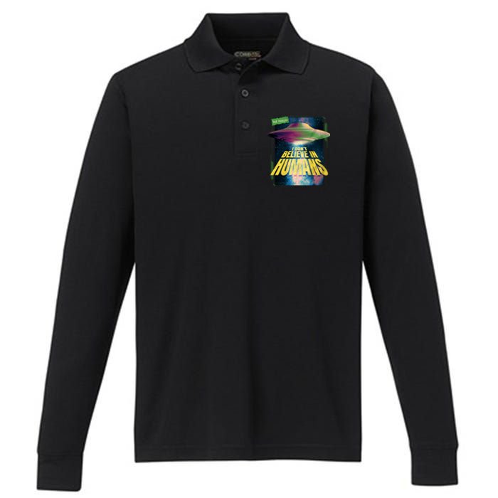 I Don't Believe In Humans UFO Performance Long Sleeve Polo