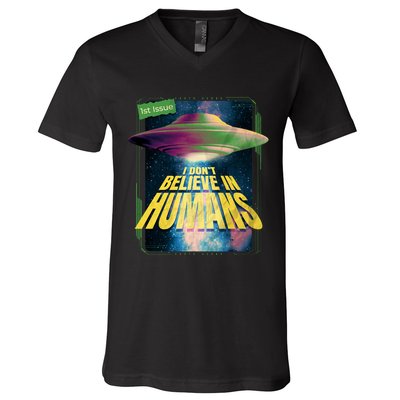 I Don't Believe In Humans UFO V-Neck T-Shirt