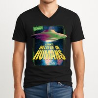 I Don't Believe In Humans UFO V-Neck T-Shirt