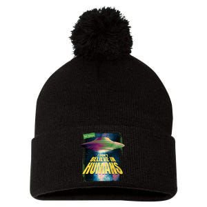 I Don't Believe In Humans UFO Pom Pom 12in Knit Beanie