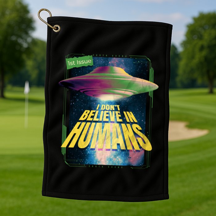 I Don't Believe In Humans UFO Golf Towel