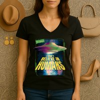 I Don't Believe In Humans UFO Women's V-Neck T-Shirt