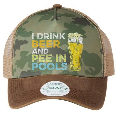 I Drink Beer And Pee In Pools Funny Grunge Vintage Pool Joke Legacy Tie Dye Trucker Hat