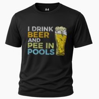 I Drink Beer And Pee In Pools Funny Grunge Vintage Pool Joke Performance Shirt
