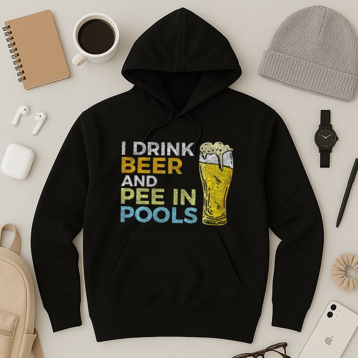 I Drink Beer And Pee In Pools Funny Grunge Vintage Pool Joke Hoodie