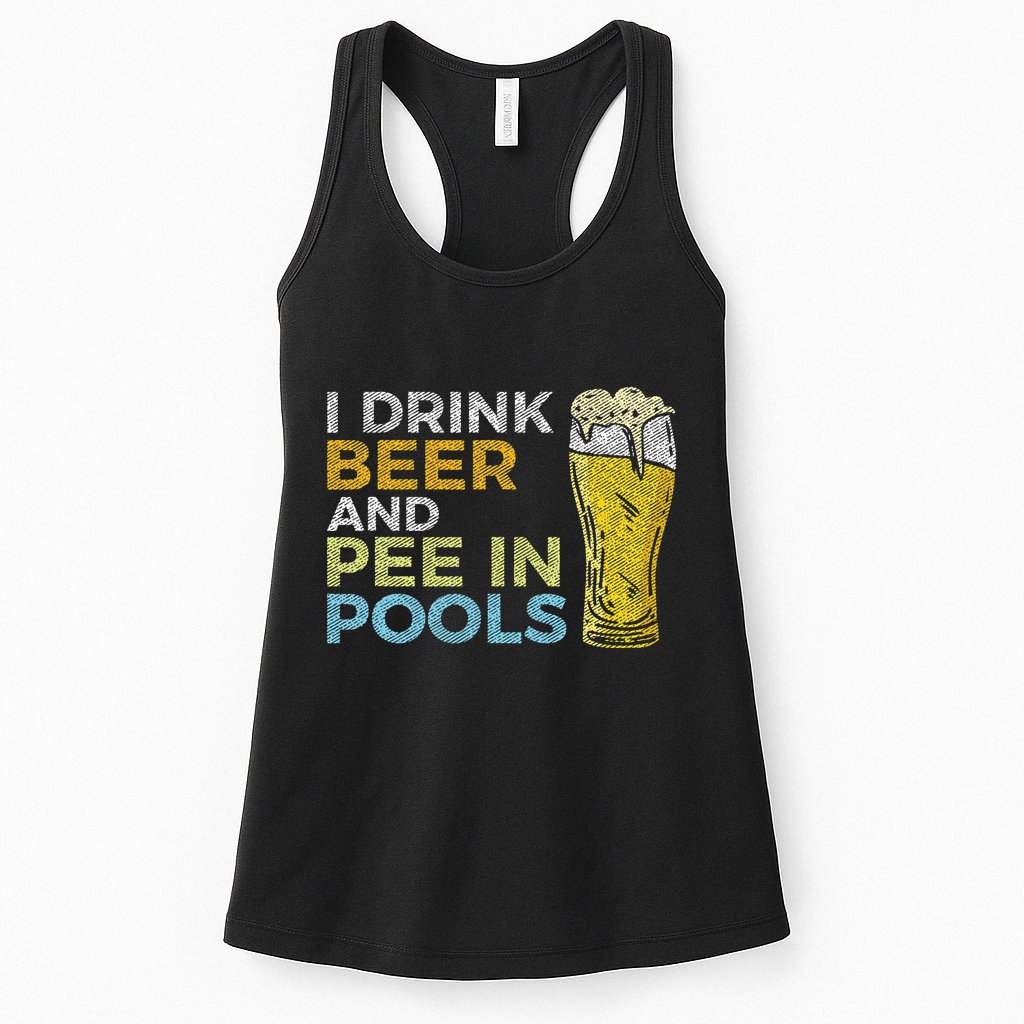 I Drink Beer And Pee In Pools Funny Grunge Vintage Pool Joke Womens Tank Top