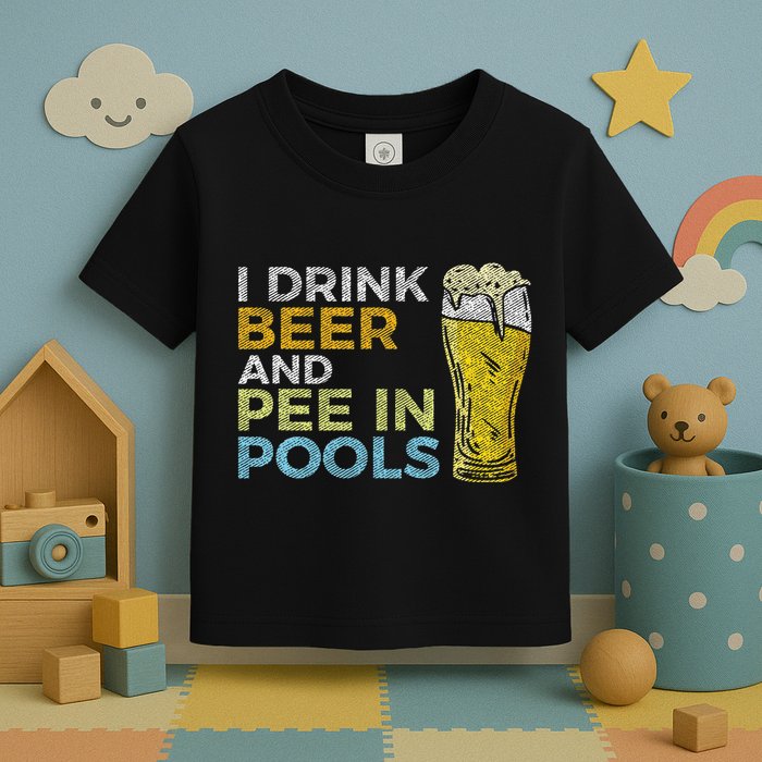 I Drink Beer And Pee In Pools Funny Grunge Vintage Pool Joke Toddler T-Shirt
