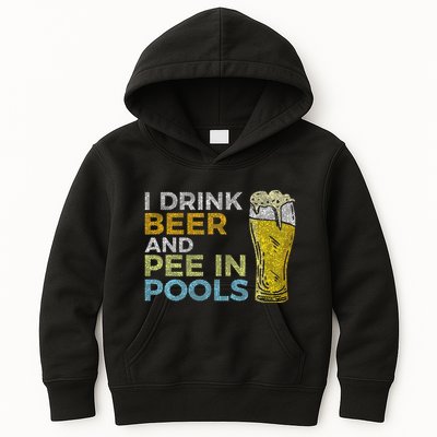 I Drink Beer And Pee In Pools Funny Grunge Vintage Pool Joke Kids Hoodie
