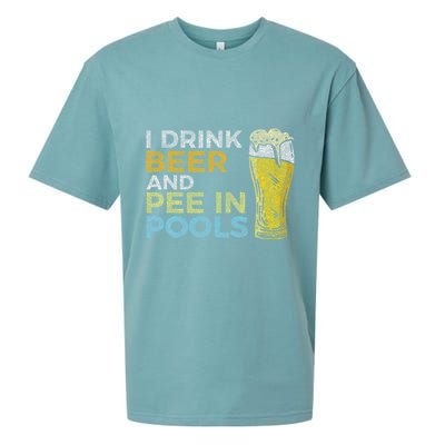 I Drink Beer And Pee In Pools Funny Grunge Vintage Pool Joke Sueded Cloud Jersey T-Shirt