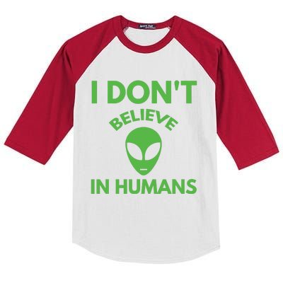 I Don't Believe In Humans Funny Alien Scifi Kids Colorblock Raglan Jersey