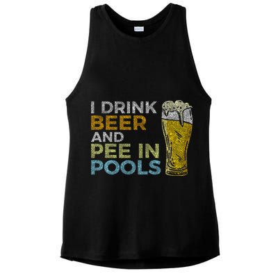 I Drink Beer And Pee In Pools Funny Grunge Vintage Pool Joke Ladies PosiCharge Tri-Blend Wicking Tank