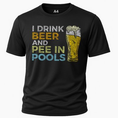 I Drink Beer And Pee In Pools Funny Grunge Vintage Pool Joke Performance Shirt