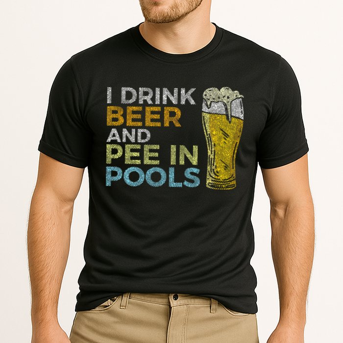 I Drink Beer And Pee In Pools Funny Grunge Vintage Pool Joke Performance Shirt