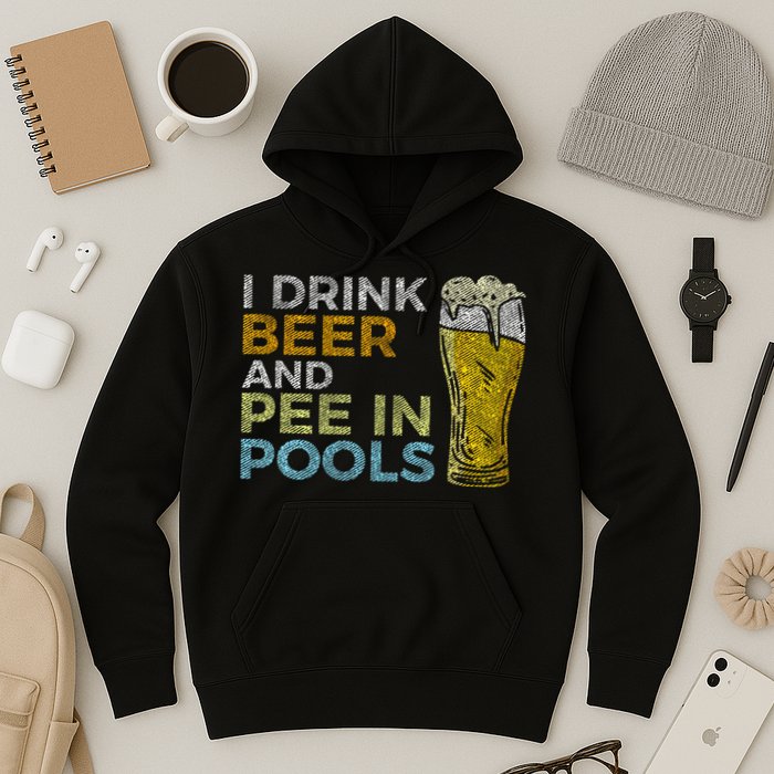 I Drink Beer And Pee In Pools Funny Grunge Vintage Pool Joke Hoodie