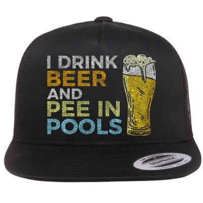 I Drink Beer And Pee In Pools Funny Grunge Vintage Pool Joke Flatbill Hat