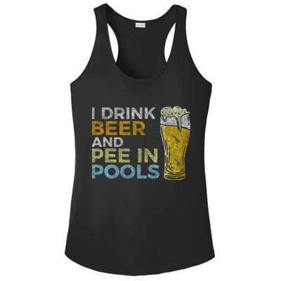 I Drink Beer And Pee In Pools Funny Grunge Vintage Pool Joke Ladies PosiCharge Competitor Racerback Tank