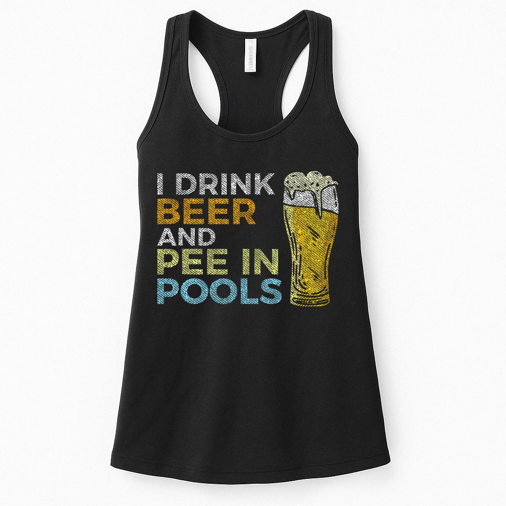 I Drink Beer And Pee In Pools Funny Grunge Vintage Pool Joke Womens Tank Top