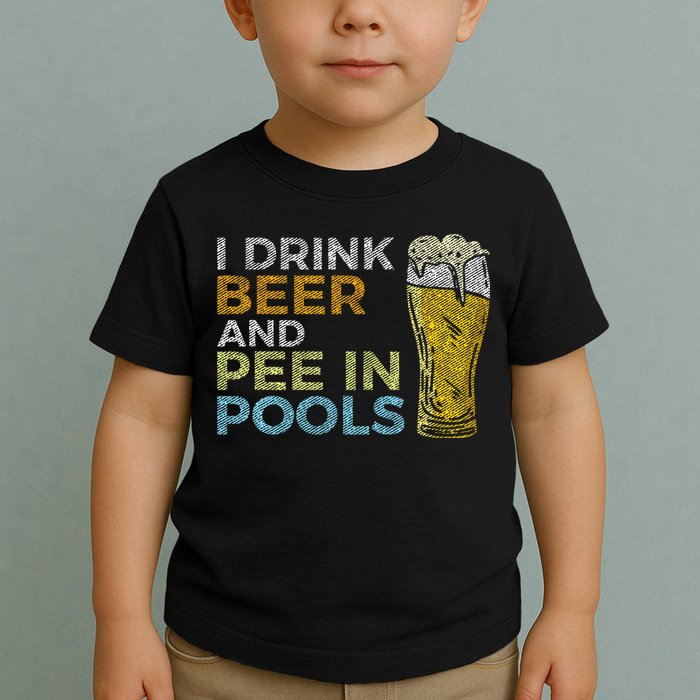 I Drink Beer And Pee In Pools Funny Grunge Vintage Pool Joke Toddler T-Shirt