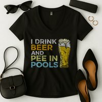 I Drink Beer And Pee In Pools Funny Grunge Vintage Pool Joke Women's V-Neck T-Shirt