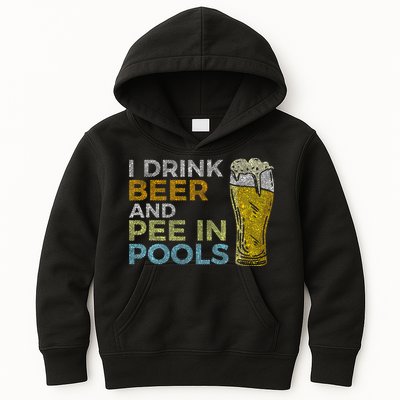 I Drink Beer And Pee In Pools Funny Grunge Vintage Pool Joke Kids Hoodie