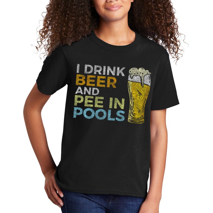 I Drink Beer And Pee In Pools Funny Grunge Vintage Pool Joke Kids T-Shirt
