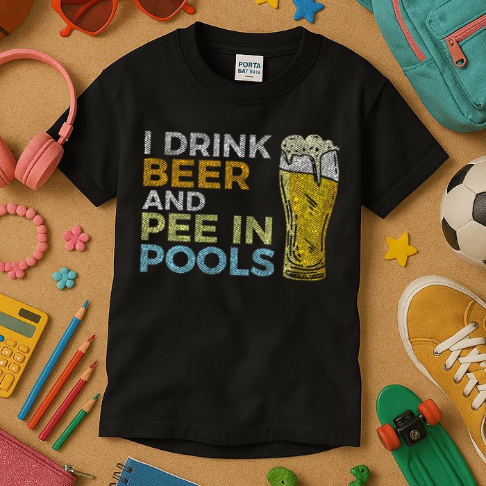I Drink Beer And Pee In Pools Funny Grunge Vintage Pool Joke Kids T-Shirt
