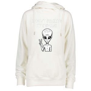 I Dont Believe In Humans Funny Alien UFO Lover Weird Womens Funnel Neck Pullover Hood