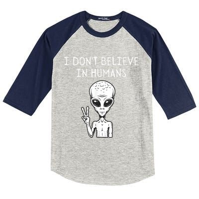 I Dont Believe In Humans Funny Alien UFO Lover Weird Kids Colorblock Raglan Jersey