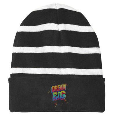 Inspirational Dream Big Striped Beanie with Solid Band