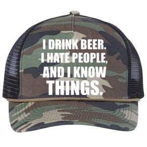 I Drink Beer I Hate People And I Know Things Retro Rope Trucker Hat Cap