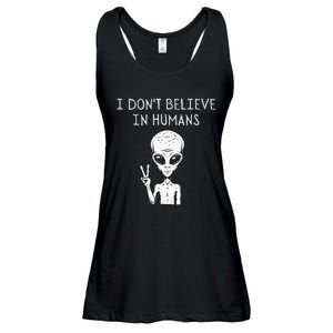 I Dont Believe In Humans Funny Alien UFO Lover Weird Ladies Essential Flowy Tank