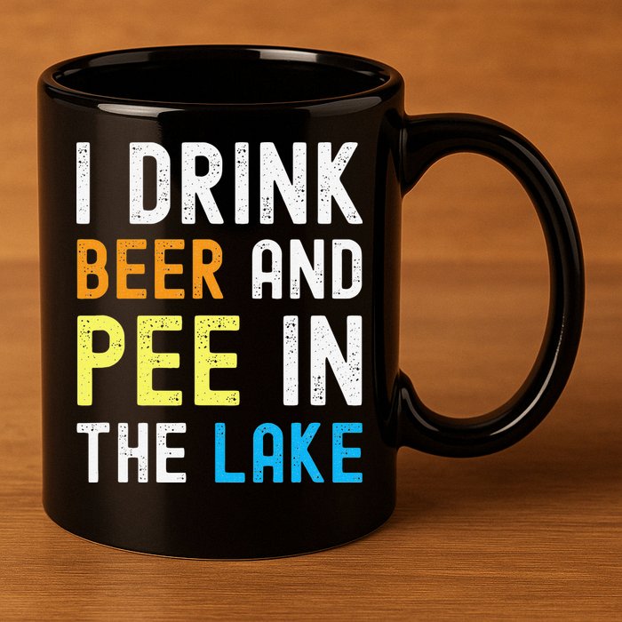 I Drink Beer I Pee In The Lake Funny Summer Vacation 11oz C Handle Ceramic Mug