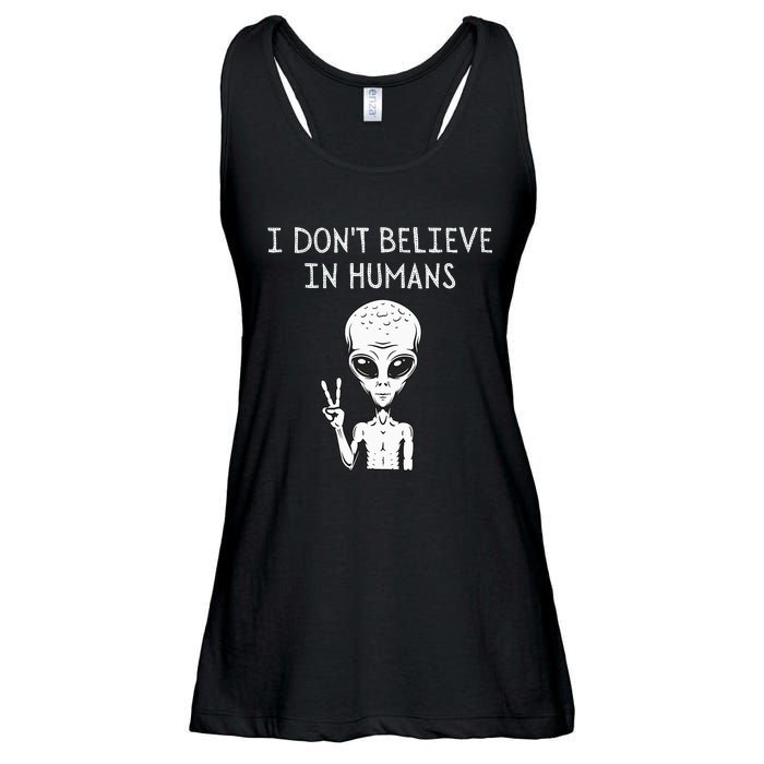 I Don't Believe In Humans Funny Alien UFO Lover Weird Ladies Essential Flowy Tank