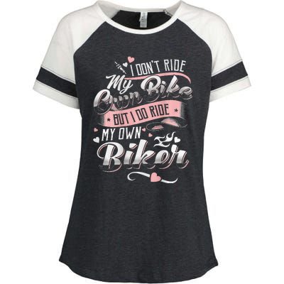 I DonT Care My Own Bike But I Do Ride My Own Biker On Back Enza Ladies Jersey Colorblock Tee