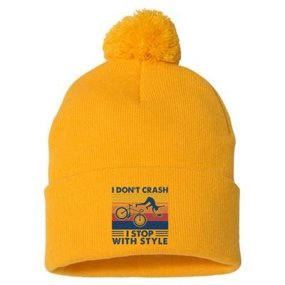 I DonT Crash I Stop With Style Bicycle Funny Pom Pom 12in Knit Beanie