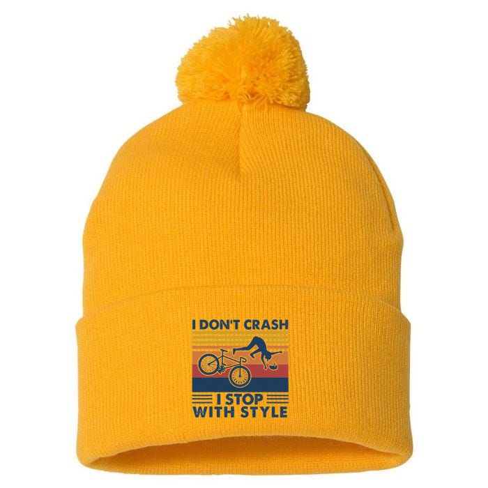 I DonT Crash I Stop With Style Bicycle Funny Pom Pom 12in Knit Beanie