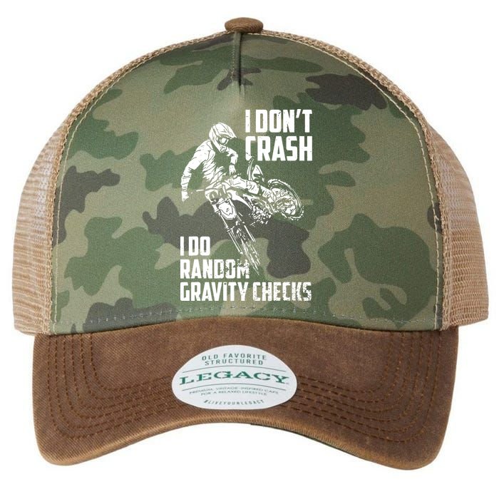 I Dont Crash I Do Random Gravity Checks Funny Motocross Legacy Tie Dye Trucker Hat