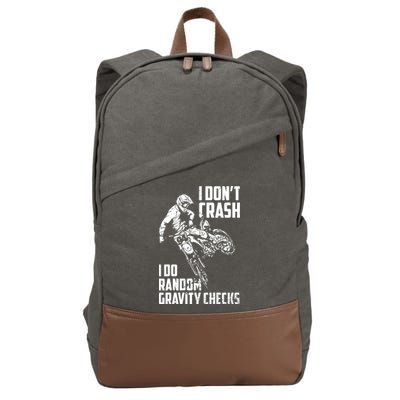 I Dont Crash I Do Random Gravity Checks Funny Motocross Cotton Canvas Backpack