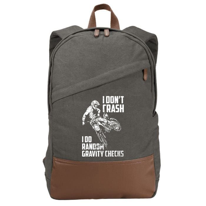 I Dont Crash I Do Random Gravity Checks Funny Motocross Cotton Canvas Backpack