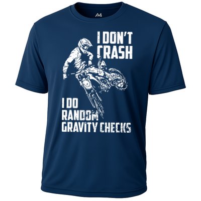 I Dont Crash I Do Random Gravity Checks Funny Motocross Performance Shirt