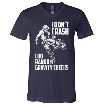 I Dont Crash I Do Random Gravity Checks Funny Motocross V-Neck T-Shirt