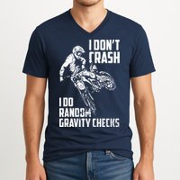 I Dont Crash I Do Random Gravity Checks Funny Motocross V-Neck T-Shirt
