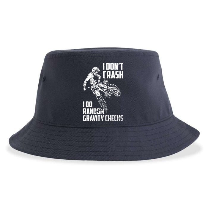 I Dont Crash I Do Random Gravity Checks Funny Motocross Sustainable Bucket Hat