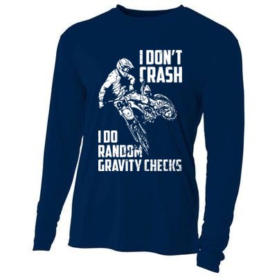 I Dont Crash I Do Random Gravity Checks Funny Motocross Cooling Performance Long Sleeve Crew